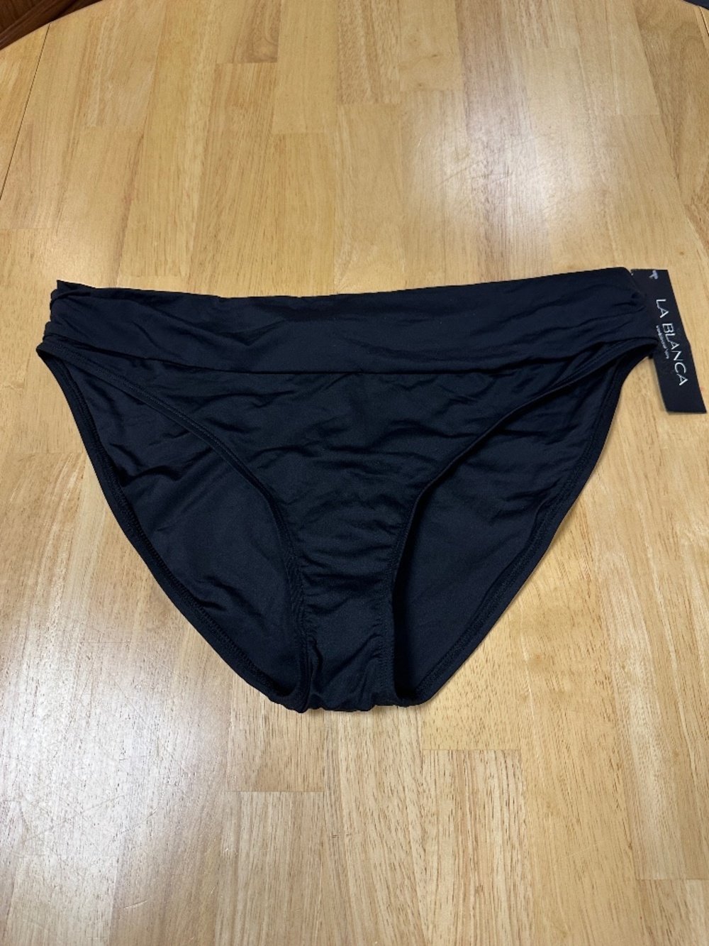 La Blanca Womens Black Shirred‎ Banded Hipster Bikini Bottoms NWT 16